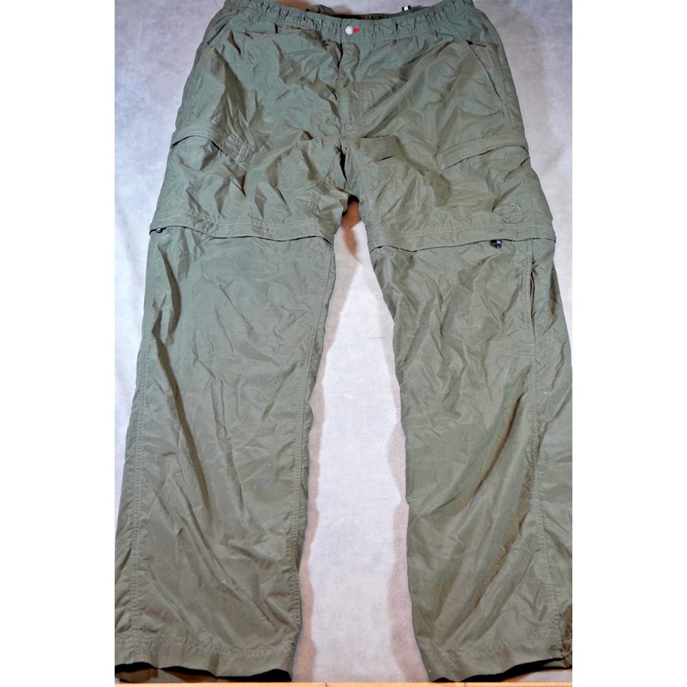 The North Face Men's Large Convertible Hiking Cargo Pants Olive Green Zip Off
